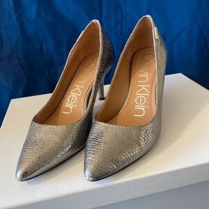 Calvin Klein Silver Snakeskin Heels